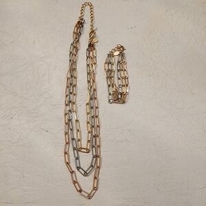 Tri-colored paperclip necklace and bracelet set